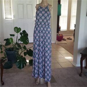 French Grey M racerback with keyhole floral maxi dress elastic empire wa…